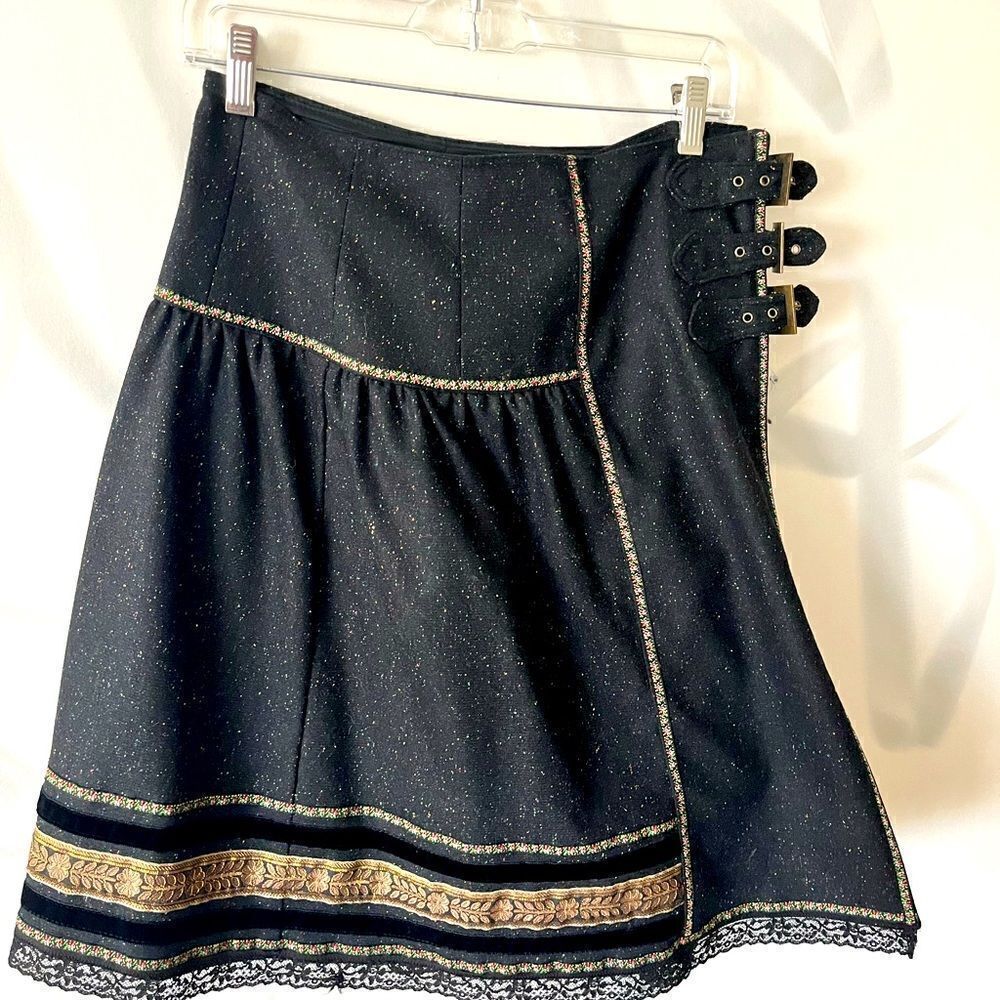 Cynthia Steffe Midi Wool Blend Black Buckled Skirt Size 8